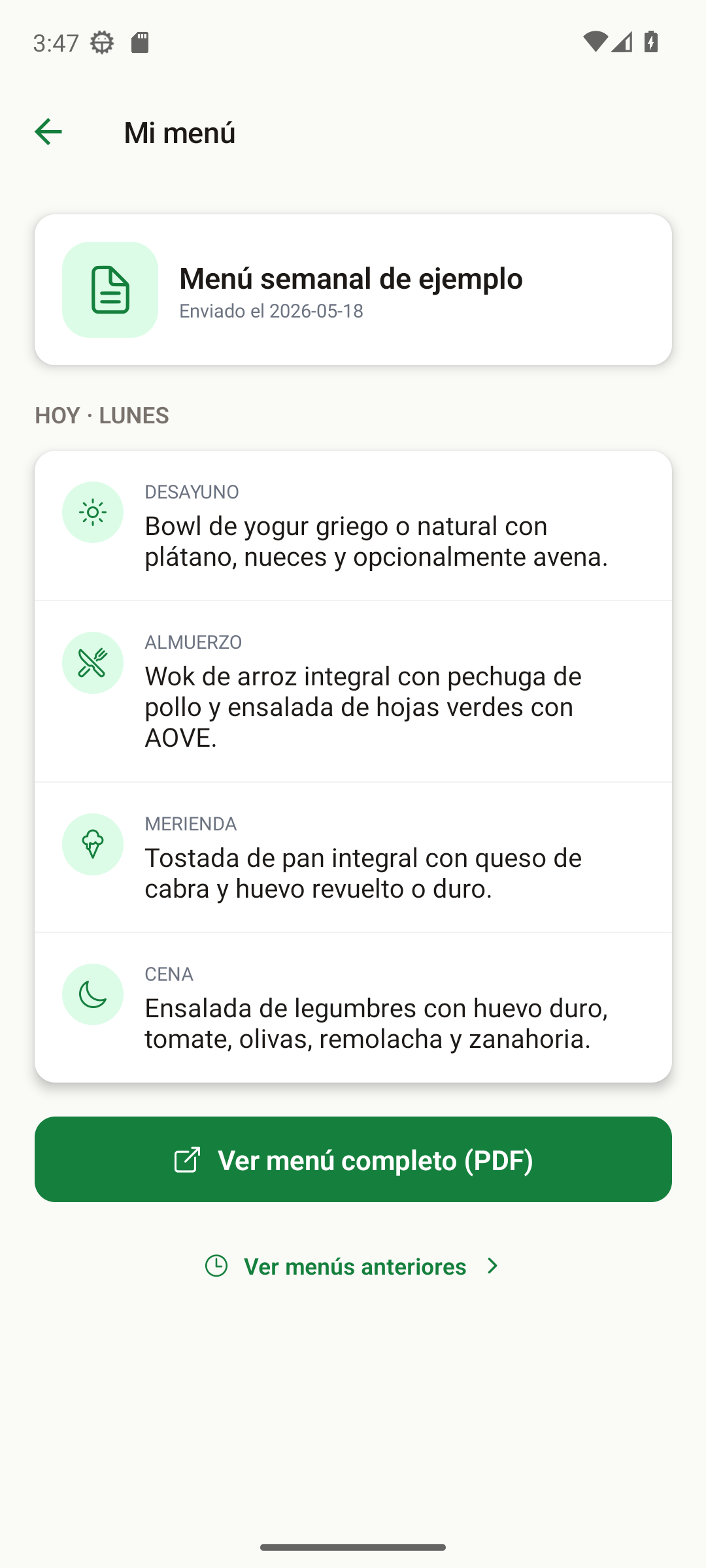 Menú setmanal a NutriCoach