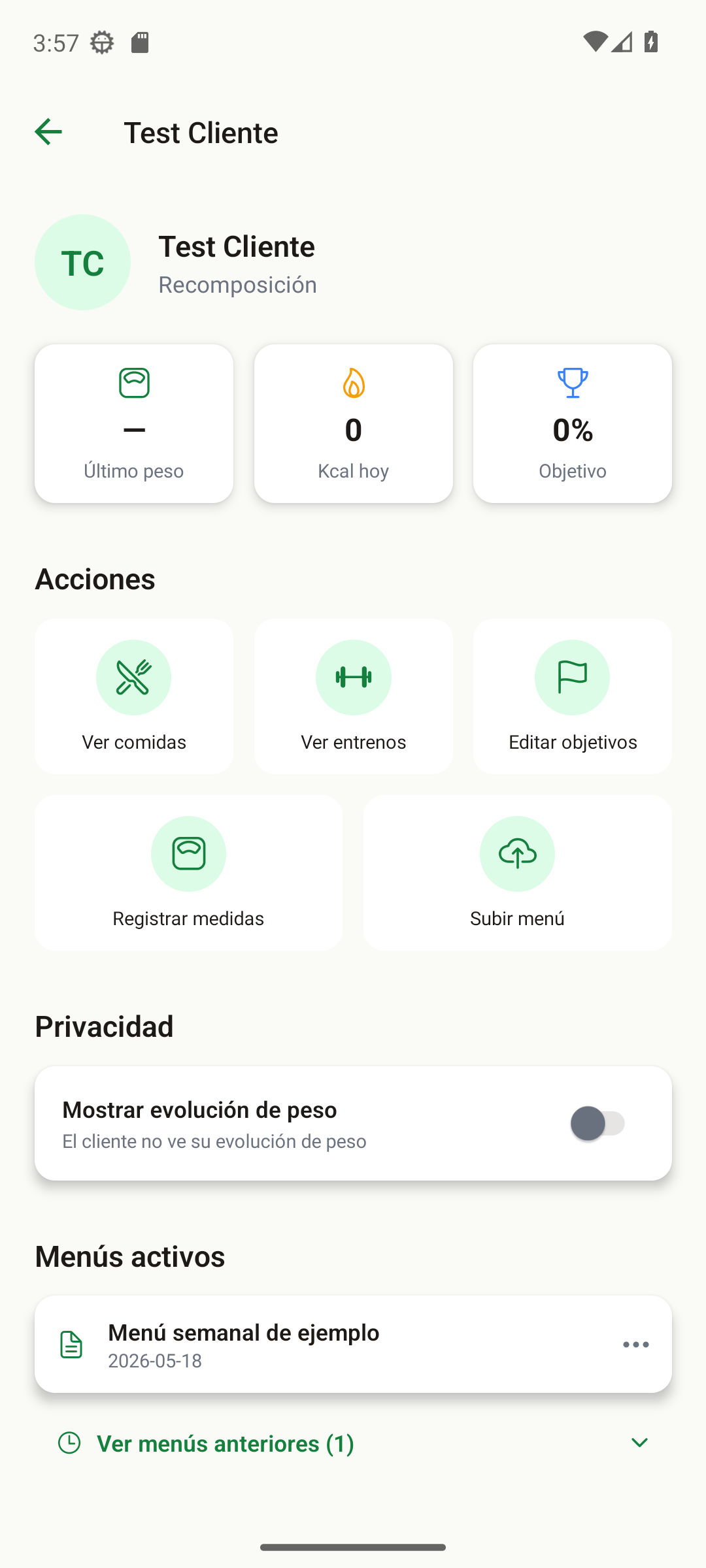 Vista professional de NutriCoach amb el seguiment d’un pacient