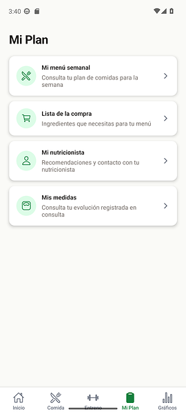 Pantalla de NutriCoach amb el pla alimentari del client