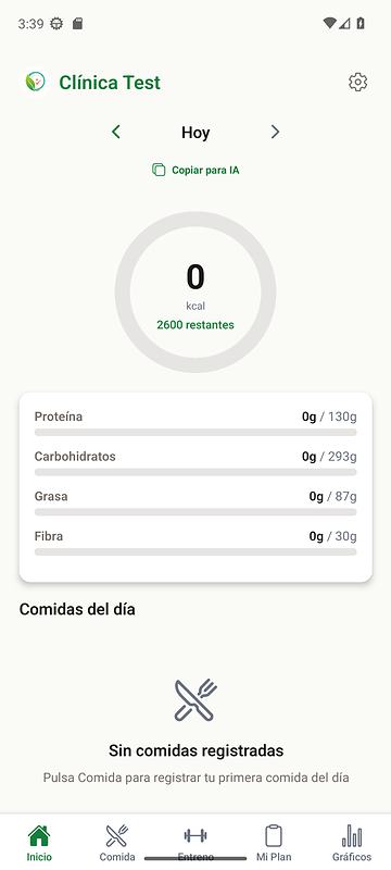 Pantalla inicial de NutriCoach amb el resum diari del client