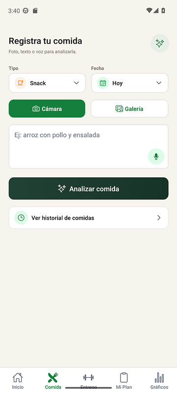 Pantalla de NutriCoach per registrar un àpat
